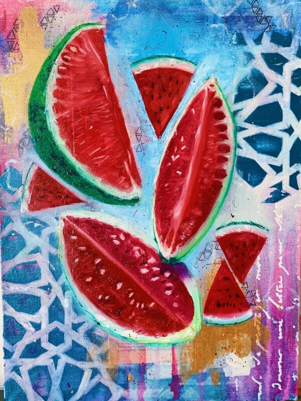 "This is not watermelon" oil and mixed media original painting