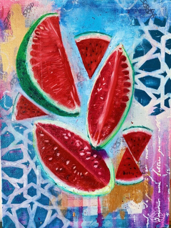 This is not watermelon "This is not watermelon" oil and mixed media original painting