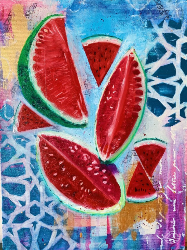"This is not watermelon" oil and mixed media original painting
